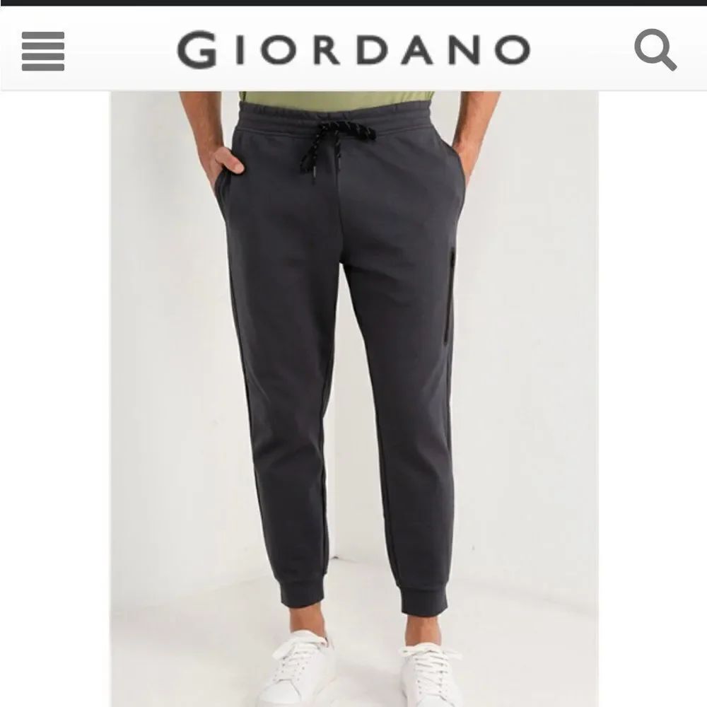 Giordano M G Motion joggers solid black drawstring ribbed cuffs